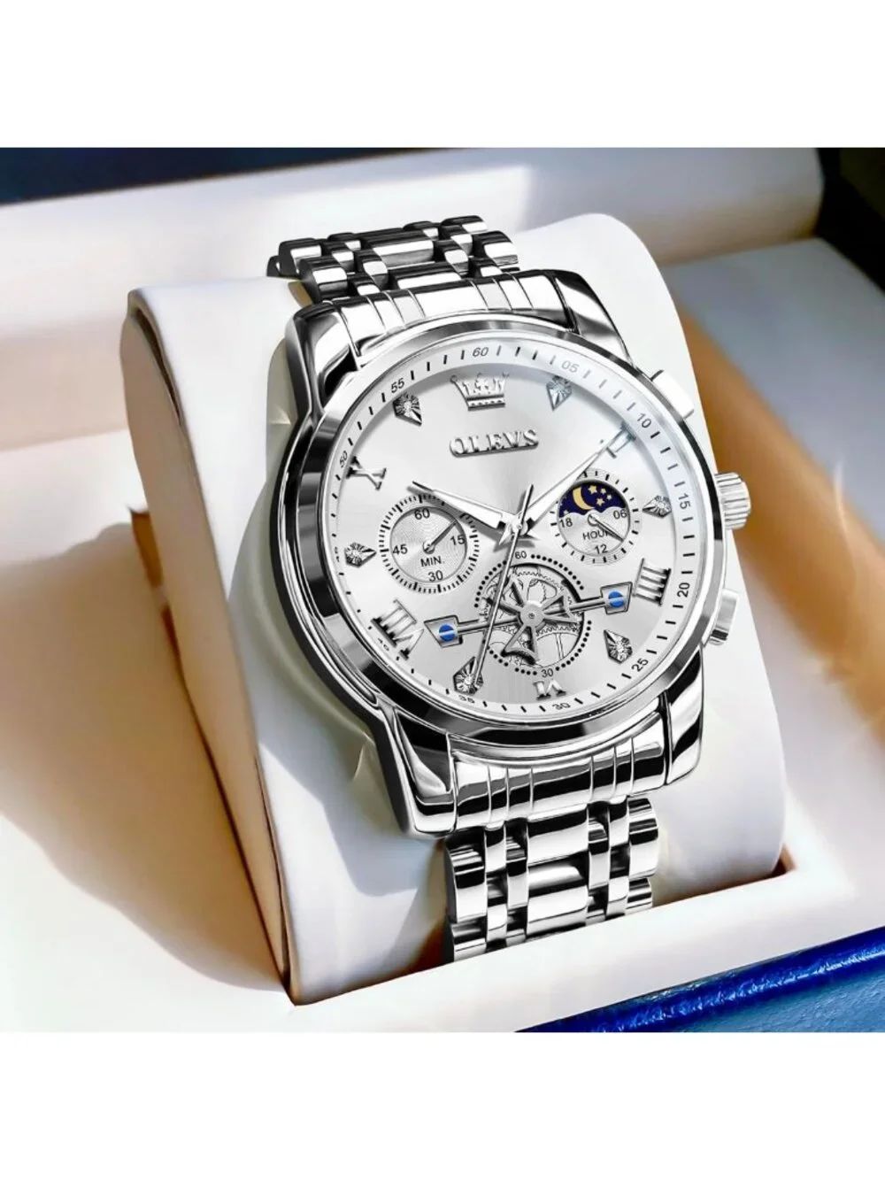Stylish Men's Stainless Steel Chronograph Watch - Waterproof Analog Quartz